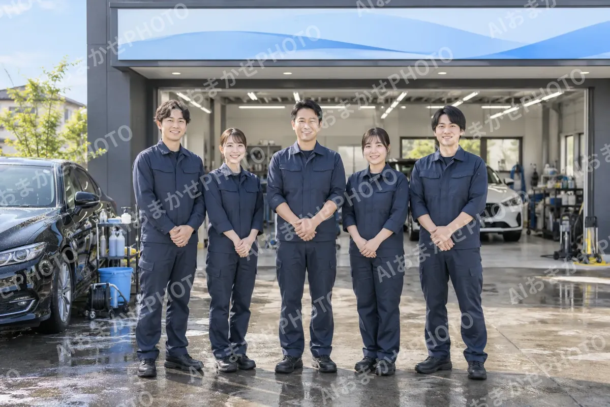 店の前に並んだスタッフの集合写真（洗車・カーコーティングの写真 No.46）
