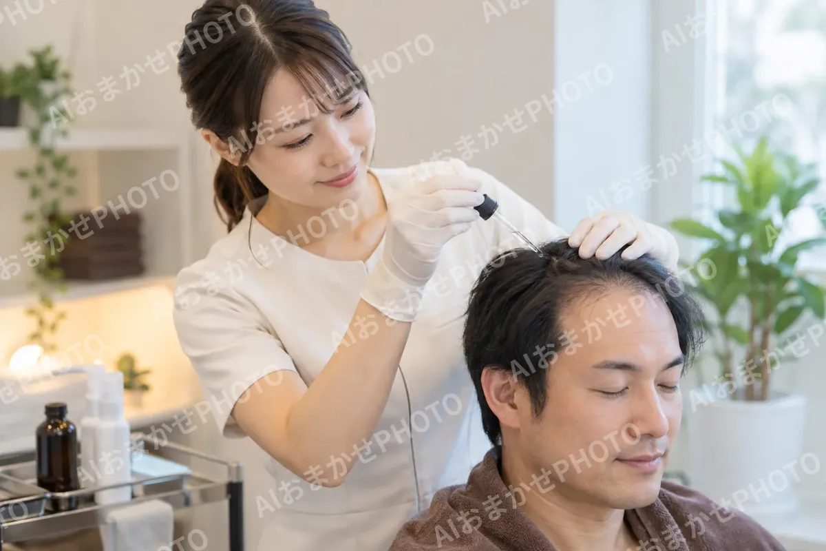頭皮に育毛の液をぬるスタッフ（育毛・発毛・薄毛ケアの写真 No.30）