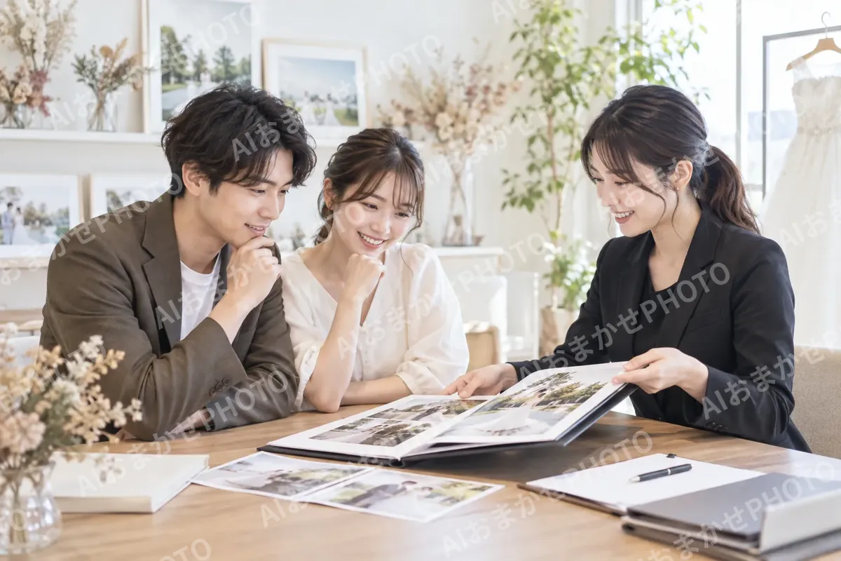 撮影の計画を打ち合わせるスタッフと2人（フォトウェディング・前撮りの写真 No.32）