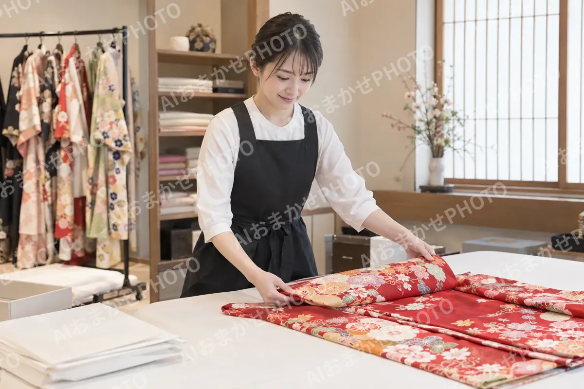 着物をたたんでしまうスタッフ（成人式・七五三の写真 No.34）