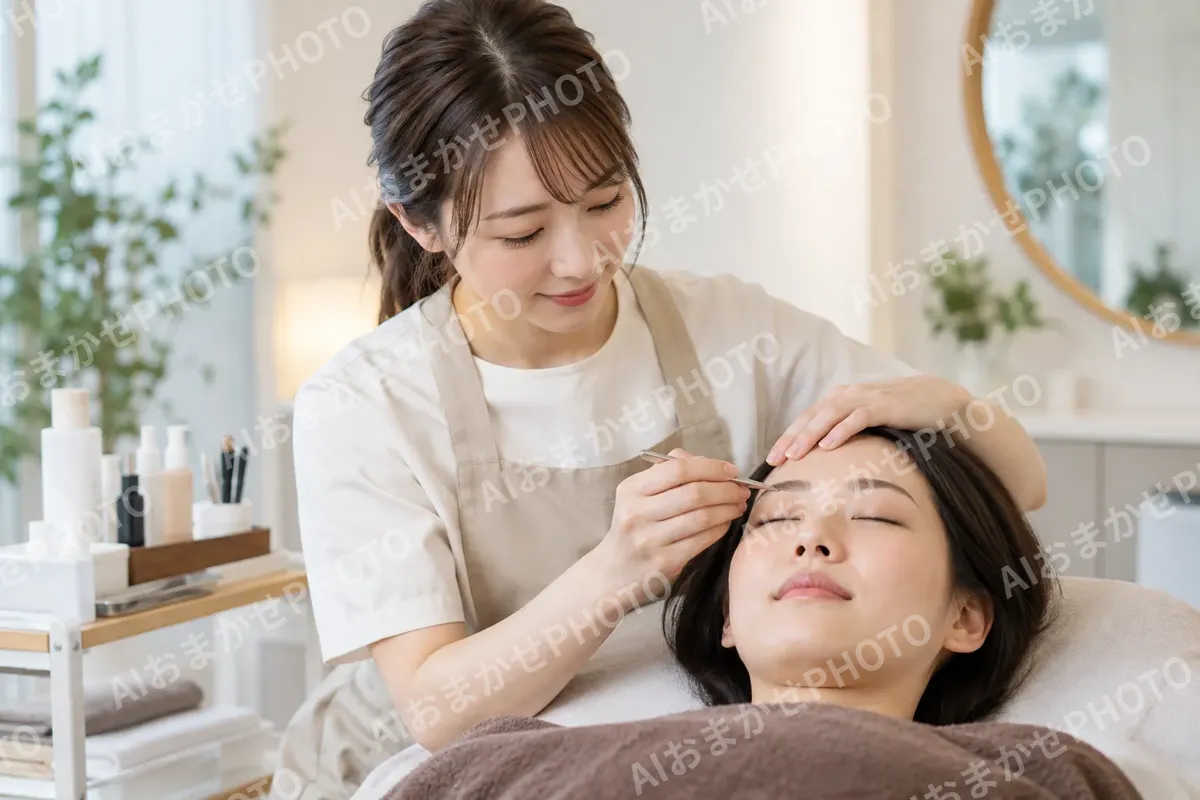 お客様の眉を整える施術者（その他の美容・サロン（よもぎ蒸し・ヘッドスパ等）の写真 No.31）
