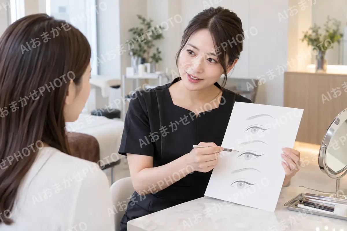 アイラインの形を紙にかいて説明する施術者（タトゥー・アートメイクの写真 No.30）