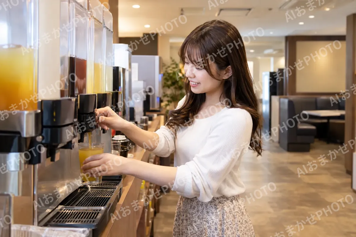 ドリンクバーで飲み物を入れるお客様（カラオケ・カラオケボックスの写真 No.41）