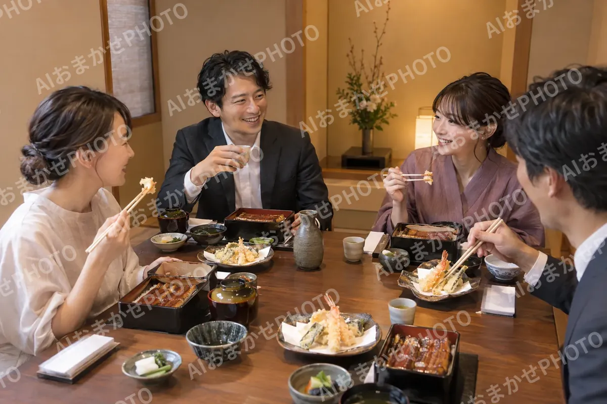 個室でうなぎと天ぷらを楽しむ会食（天ぷら・うなぎの写真 No.34）