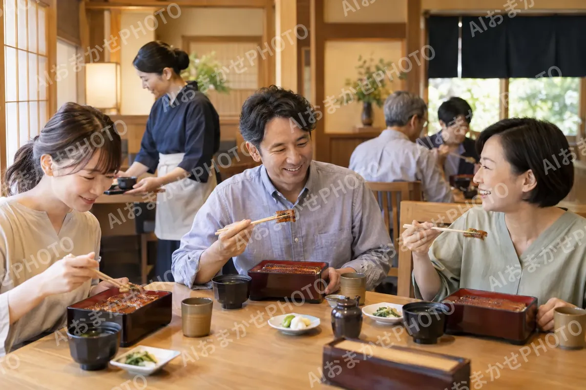 うなぎの店で食事をするお客様たち（うなぎの写真 No.24）