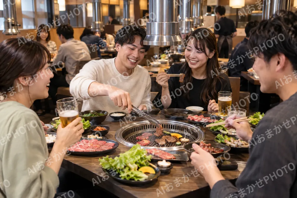 にぎわう焼肉店の店内とお客様たち（焼肉の写真 No.24）