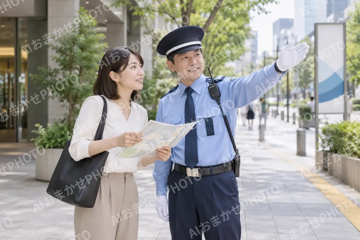道をたずねる人に案内をする警備員（警備・セキュリティの写真 No.25）