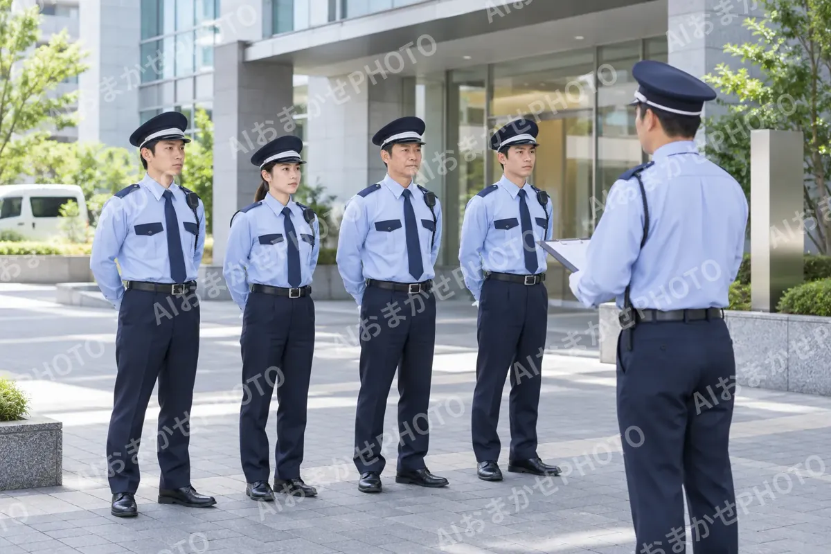 朝礼で整列する警備員たち（警備・セキュリティの写真 No.30）