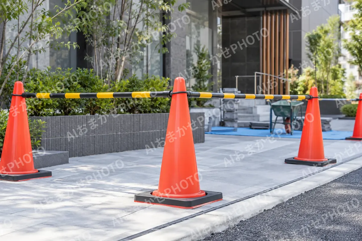 現場に置かれたコーンとバー（警備・セキュリティの写真 No.32）