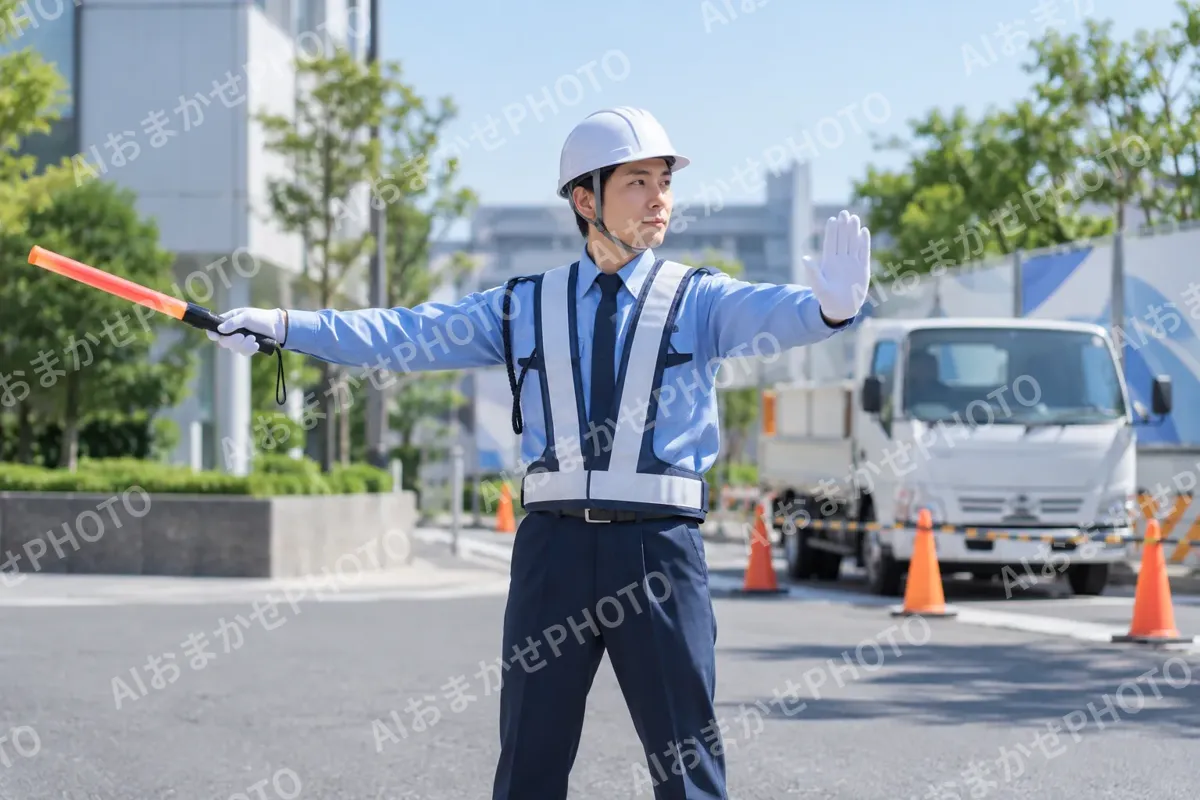 制服と誘導棒とヘルメット（警備・セキュリティの写真 No.33）