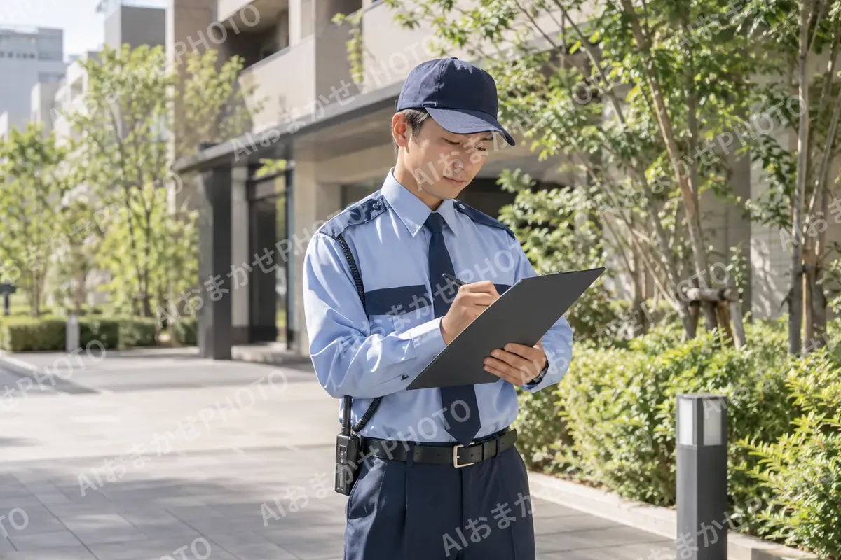 見回りの記録を書く警備員（警備・セキュリティの写真 No.55）