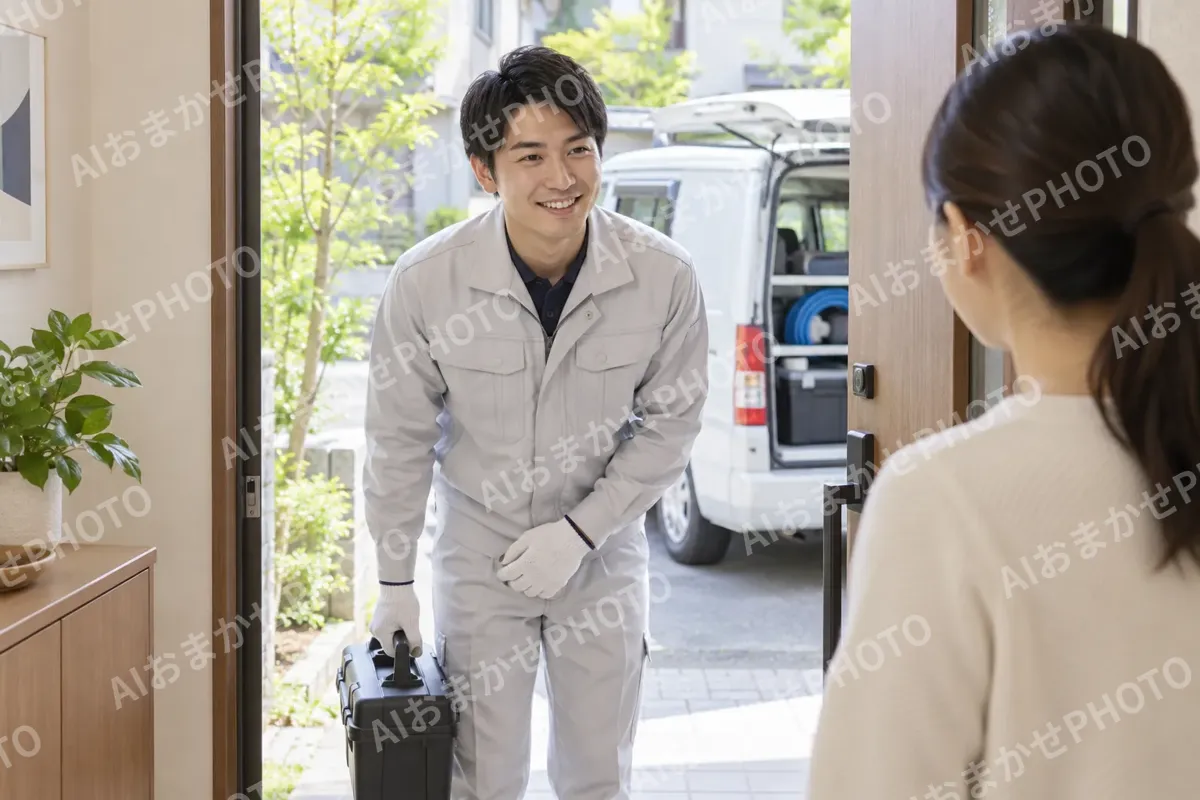 玄関でお客様にあいさつをするスタッフ（水漏れ・水道修理（緊急）の写真 No.28）