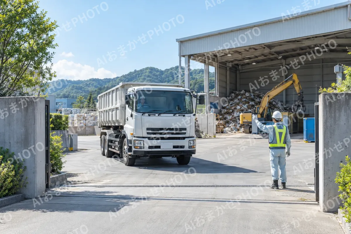 処理場の入口とトラック（産業廃棄物・収集運搬の写真 No.71）