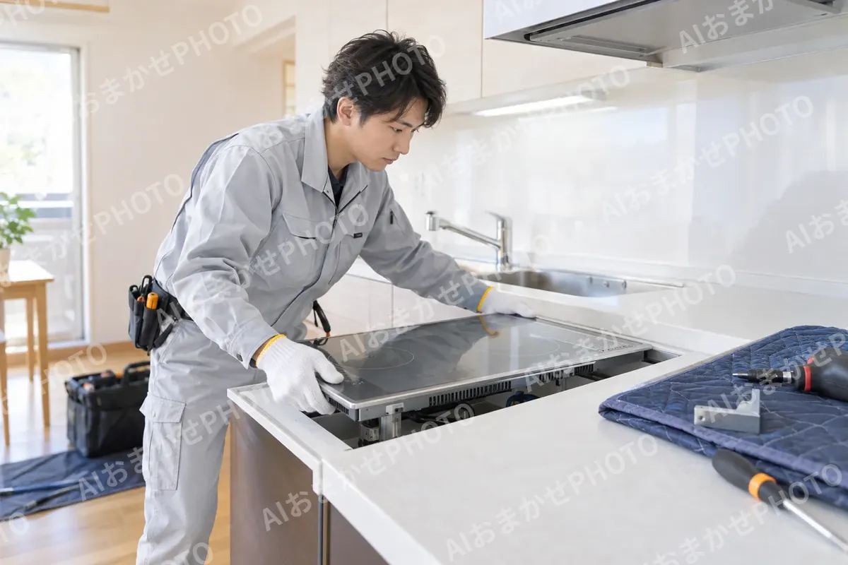 IHのコンロを取り付ける電気工事士（電気工事・空調・電気設備の写真 No.61）
