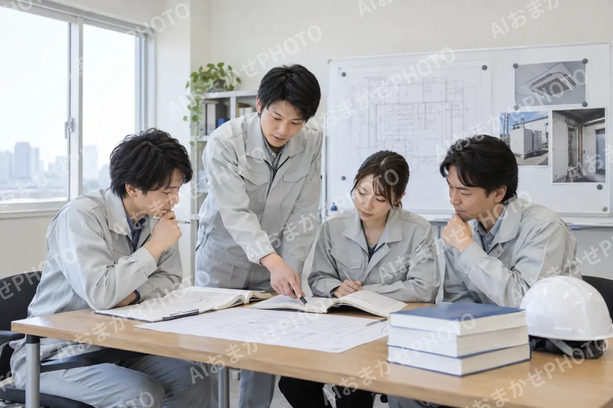 資格の勉強会をする社員たち（電気工事・空調・電気設備の写真 No.70）