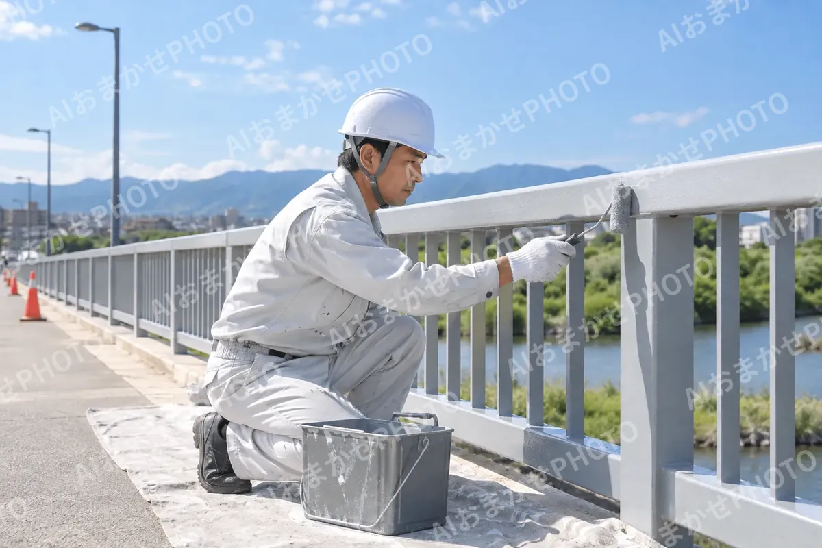 橋の手すりをぬる塗装職人（外壁・屋根・塗装・防水の写真 No.53）