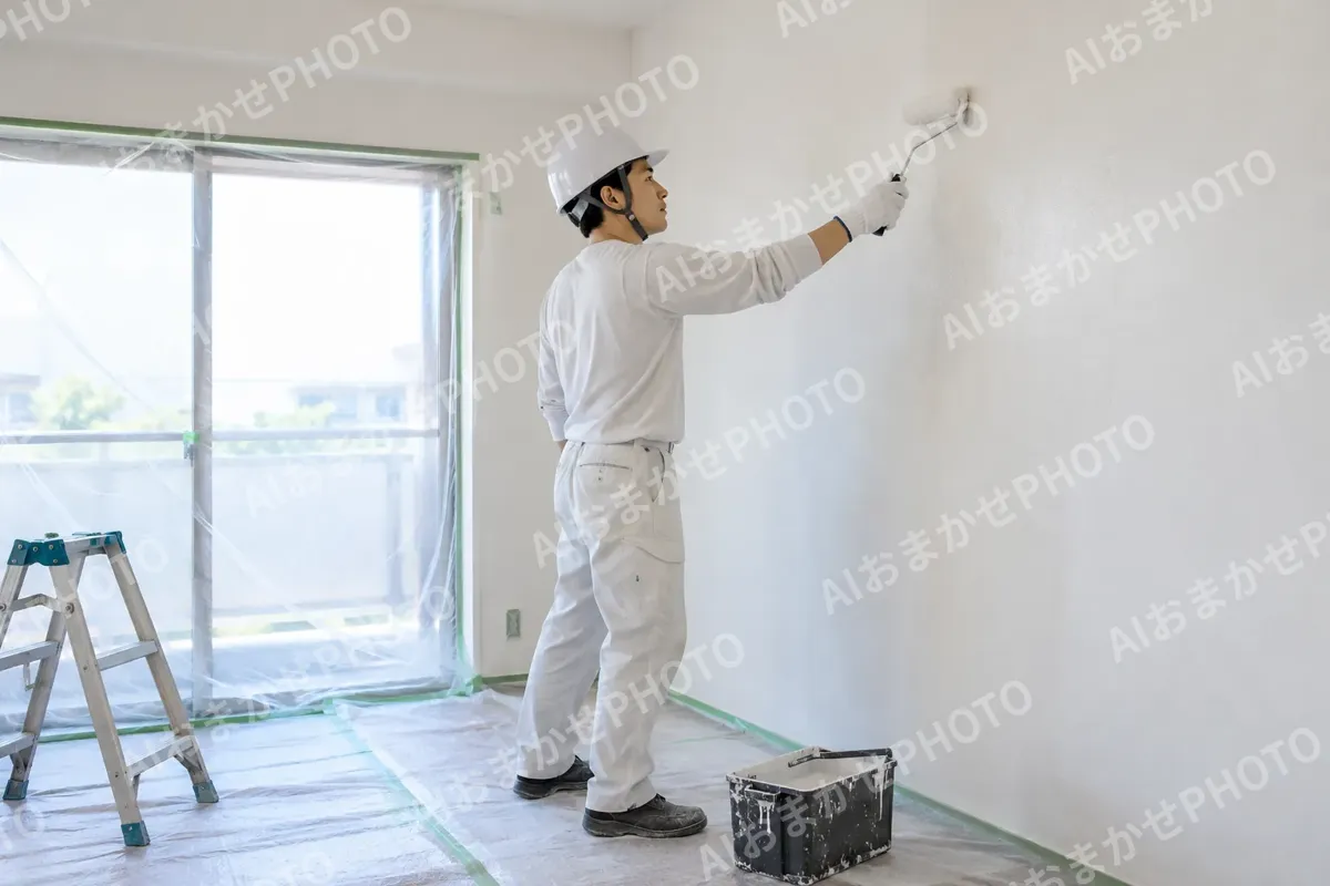 室内の壁をローラーでぬる塗装職人（外壁・屋根・塗装・防水の写真 No.56）