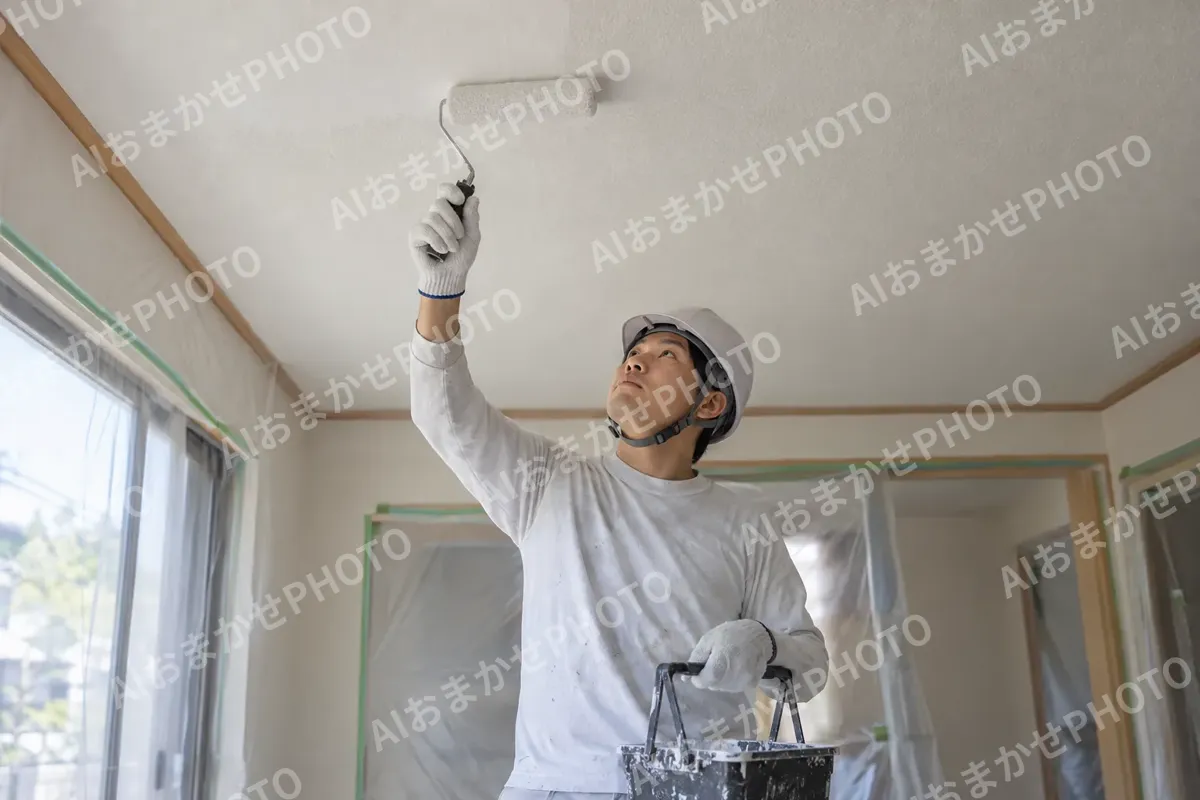 室内の天井をぬる塗装職人（外壁・屋根・塗装・防水の写真 No.57）
