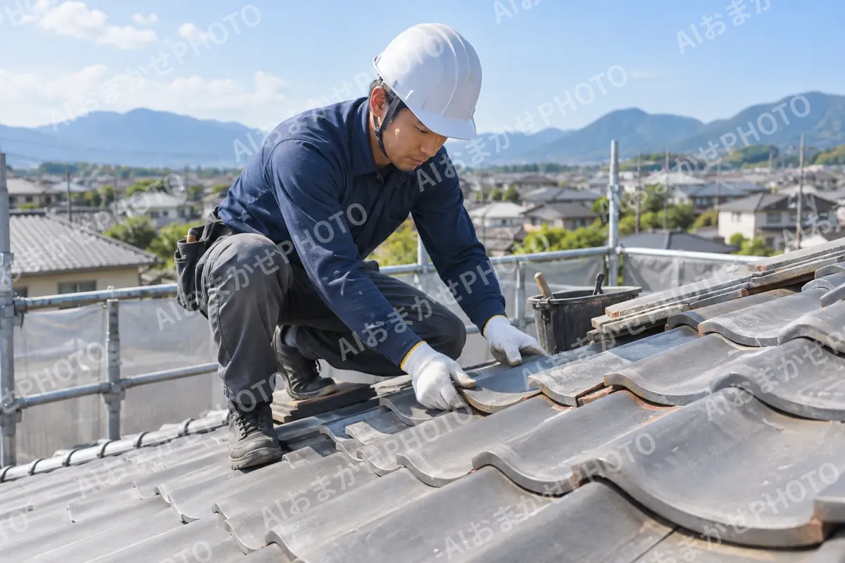 瓦のずれを直す屋根職人（外壁・屋根・塗装・防水の写真 No.64）
