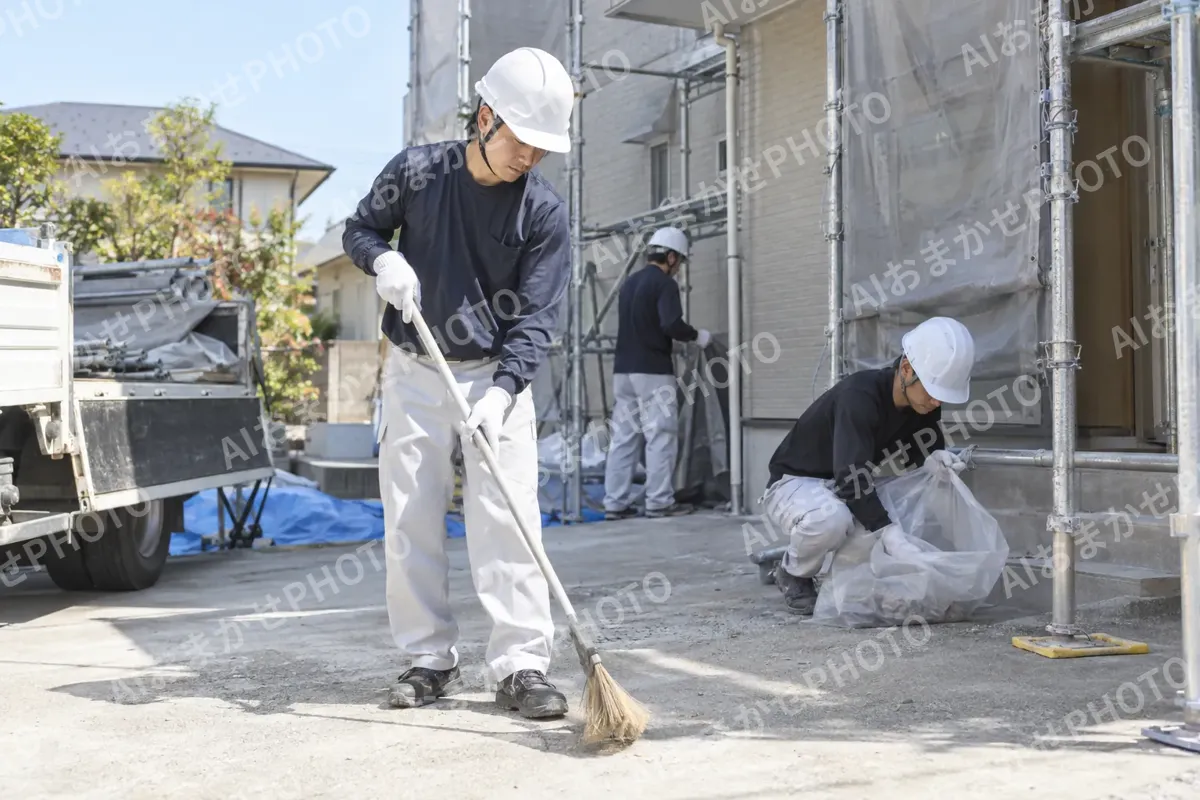 現場を掃除して片づける職人たち（外壁・屋根・塗装・防水の写真 No.69）