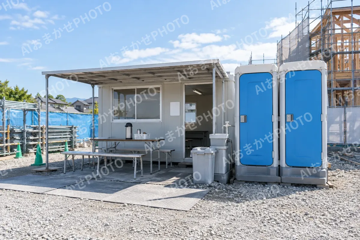 現場の仮設トイレと休けい所（建築・建設その他の写真 No.45）