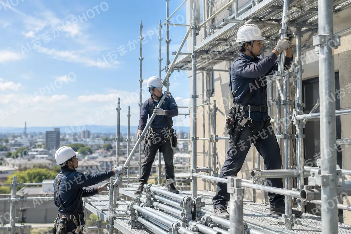 足場を解体する職人たち（建築・建設その他の写真 No.47）