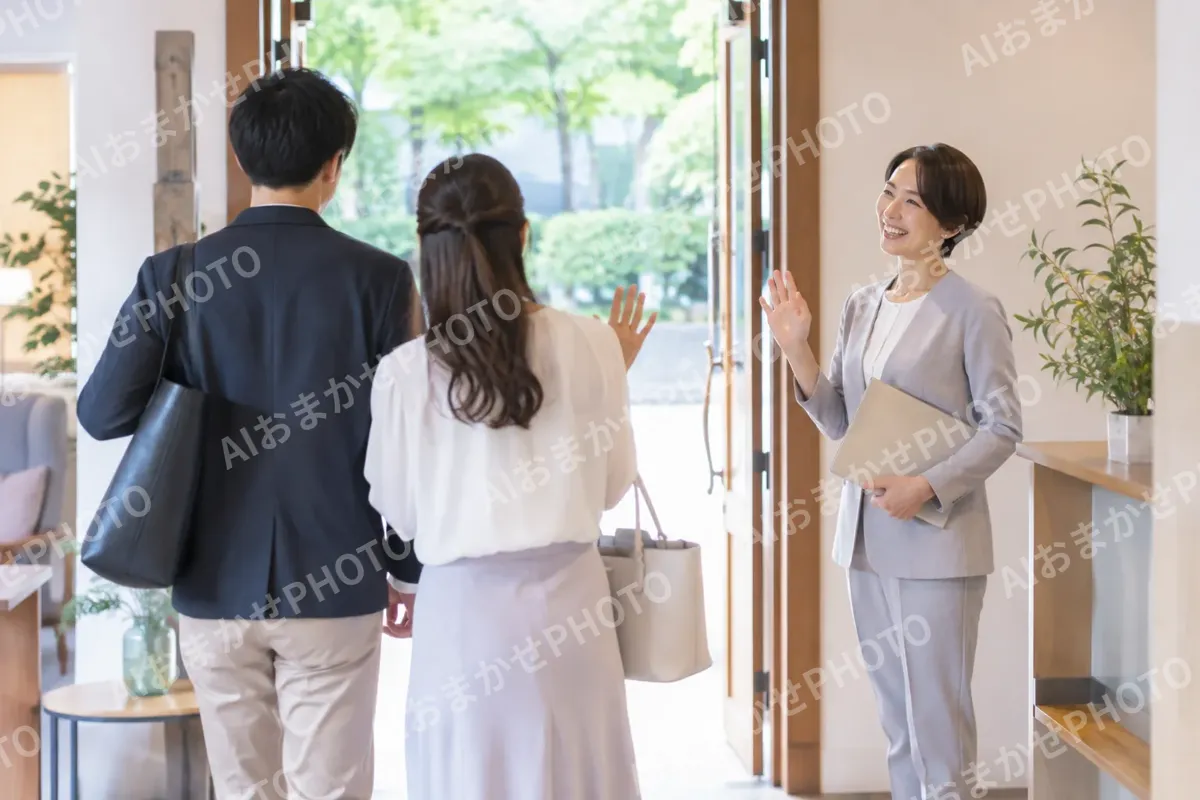 相談のあとで笑顔で見送るカウンセラー（結婚相談所・婚活の写真 No.35）