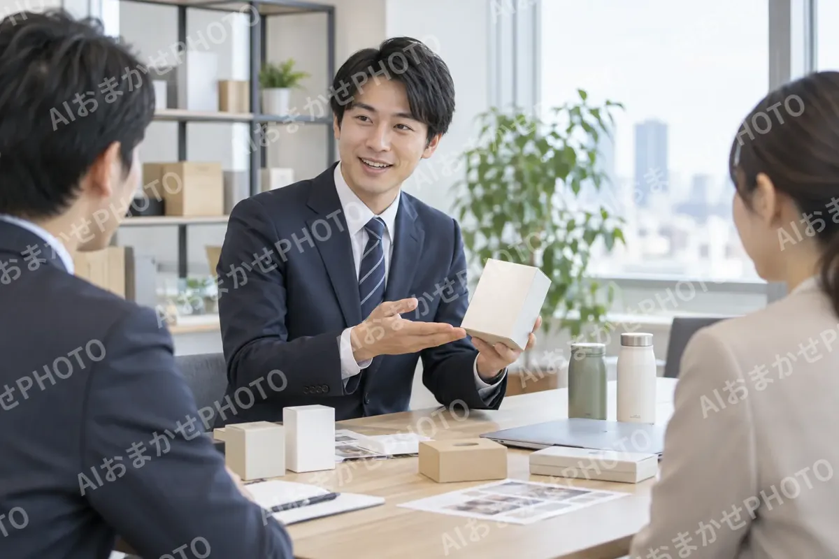 見本の商品を見せる営業の社員（卸売・商社の写真 No.38）
