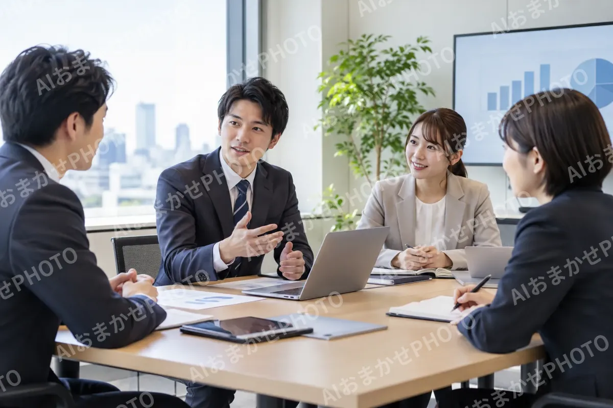 商談室で取引先と話す社員たち（卸売・商社の写真 No.39）
