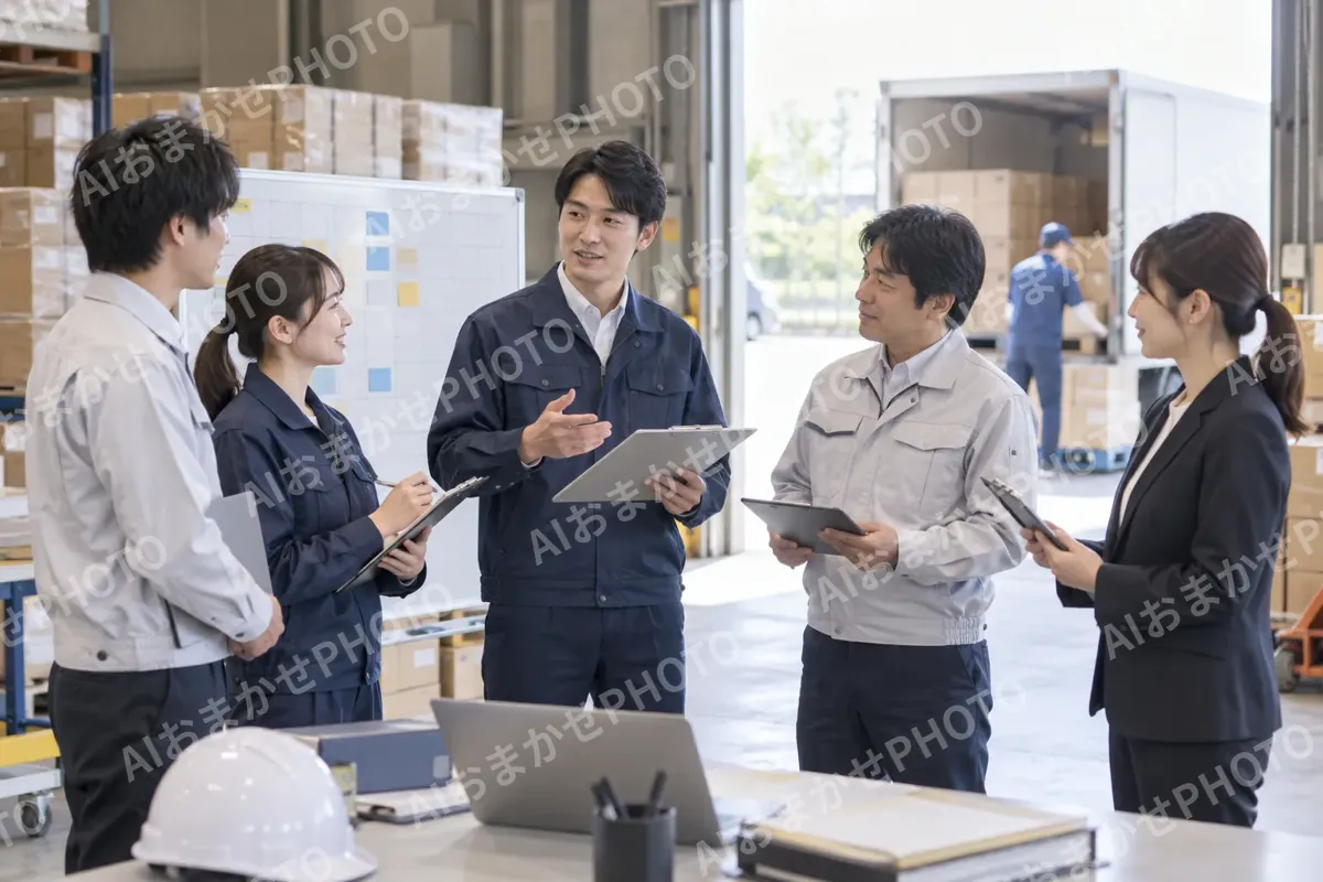 朝の打ち合わせをする社員たち（卸売・商社の写真 No.43）