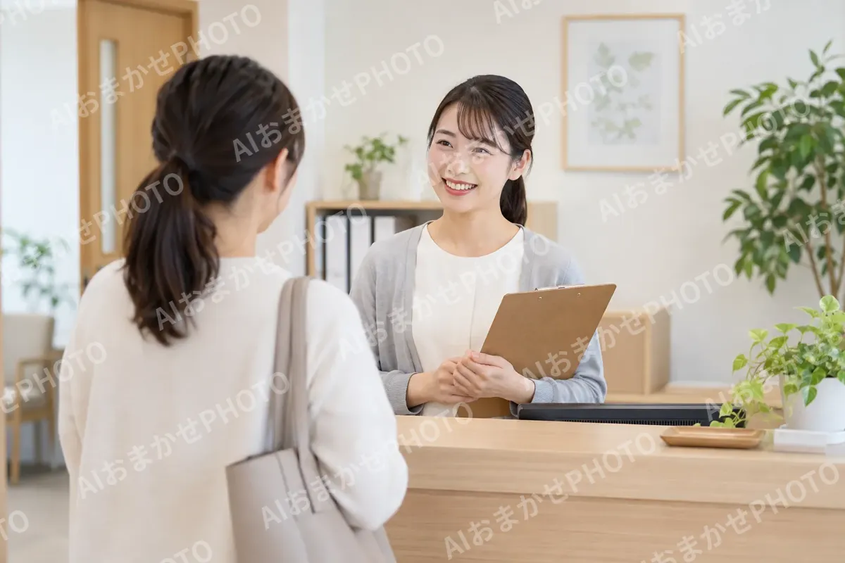 受付で相談に来た人をむかえるスタッフ（カウンセリング（心理相談）の写真 No.43）