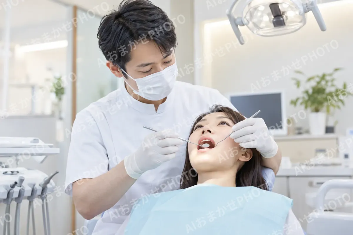 ミラーで患者さんの口の中を見る歯科医師（歯科の写真 No.26）