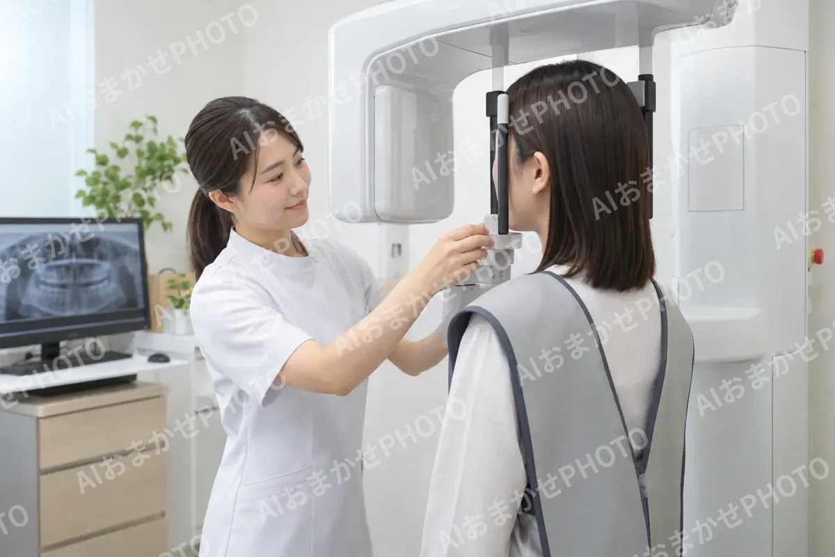 レントゲンの撮影の準備をするスタッフ（歯科の写真 No.38）