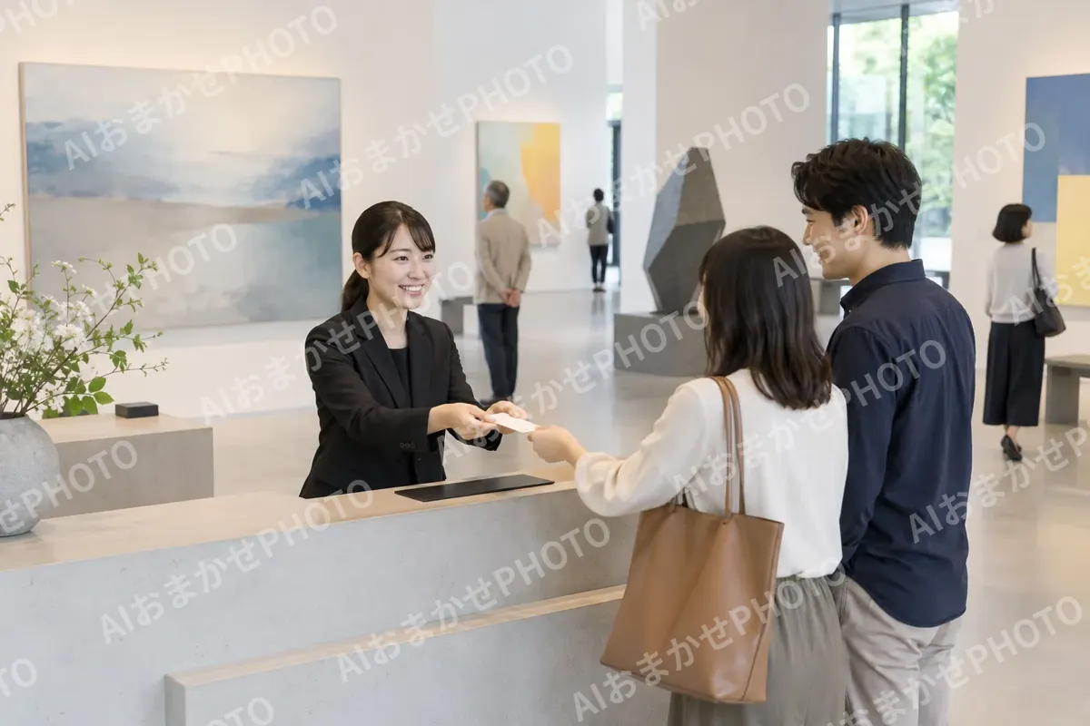 受付でチケットを渡すスタッフ（美術館・ギャラリー・展示の写真 No.29）