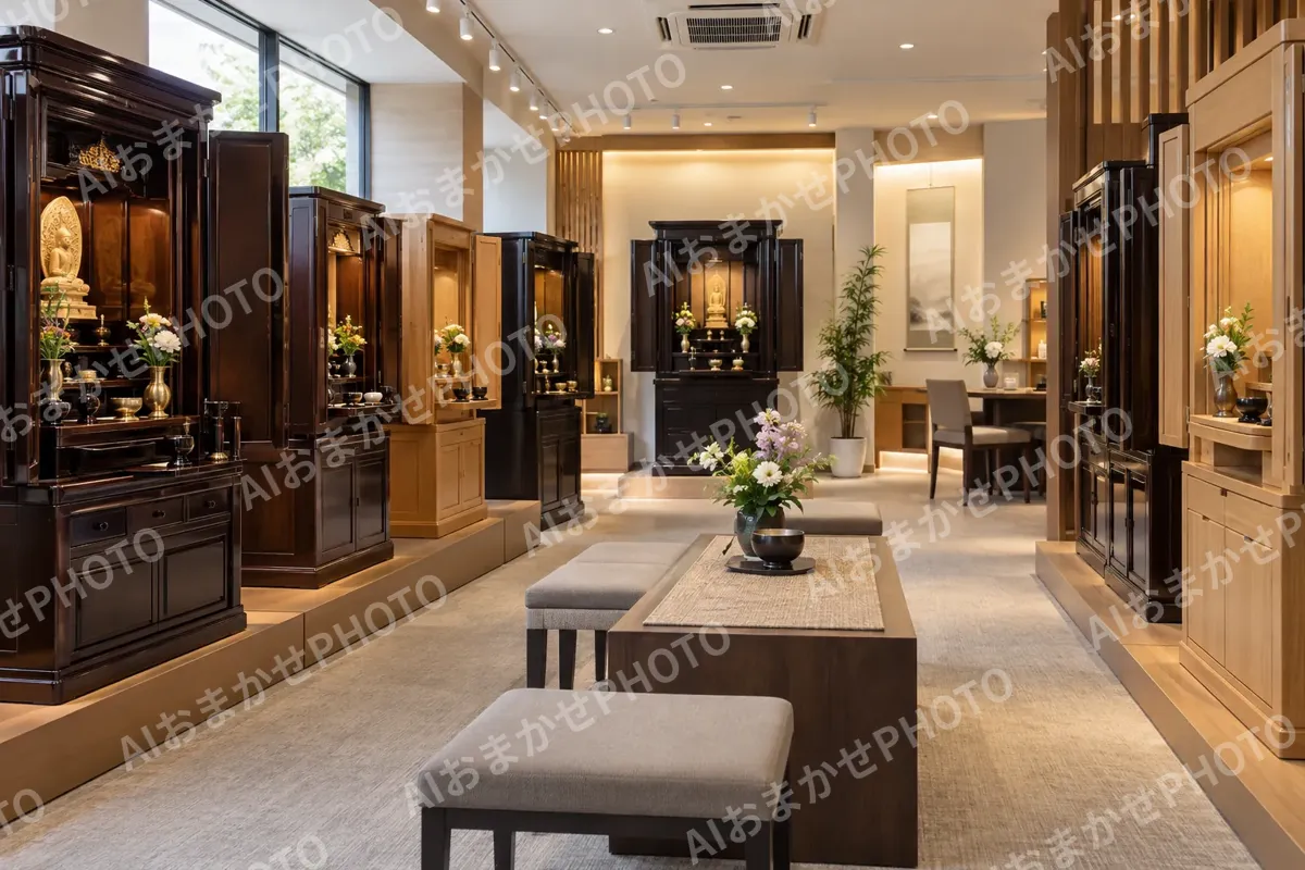 仏壇が並んだ店内（仏壇・墓石・供養の写真 No.41）