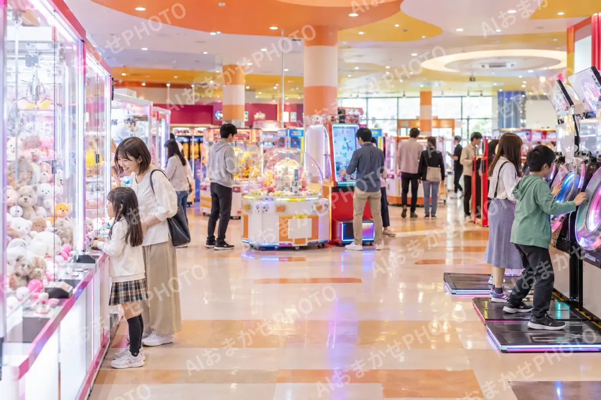 ゲーム機がならぶ明るい店の中の全体（ゲームセンター・ボウリング・ビリヤードの写真 No.36）