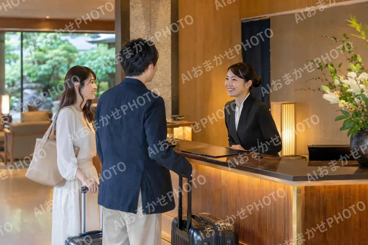 フロントでお客様を迎えるスタッフ（ホテル・旅館の写真 No.25）