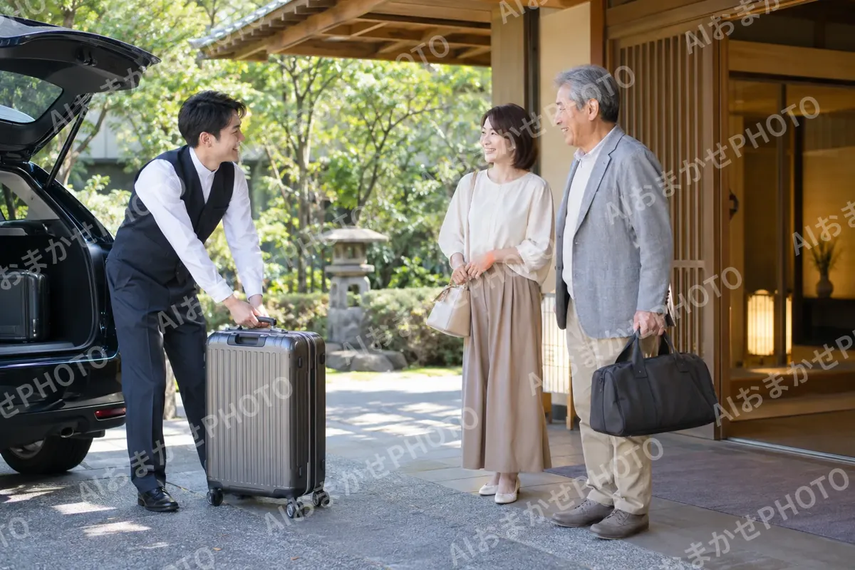 荷物を運ぶスタッフとお客様（ホテル・旅館の写真 No.27）
