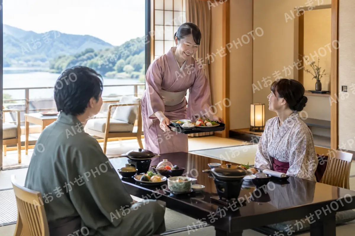 部屋に料理を運ぶ仲居さん（ホテル・旅館の写真 No.30）