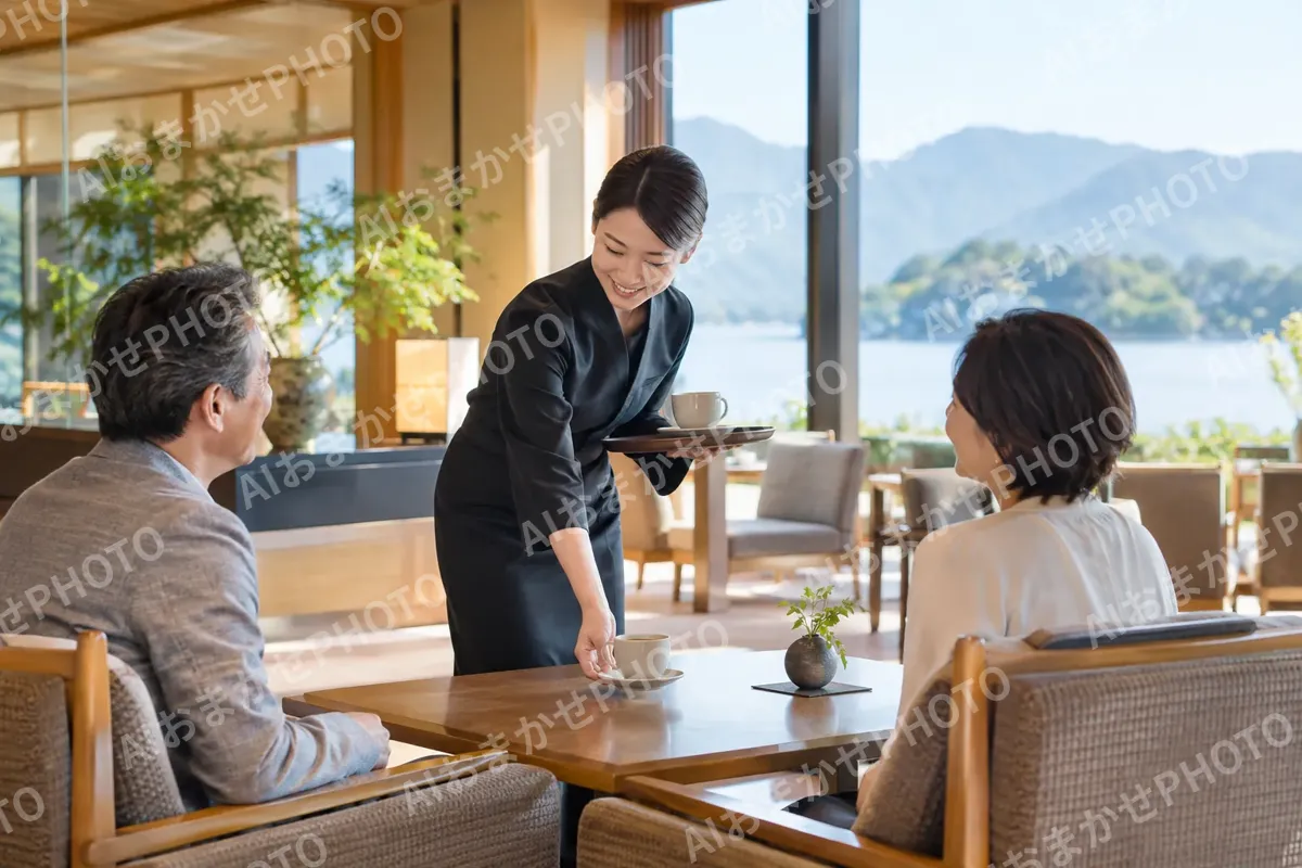 ラウンジでコーヒーを出すスタッフ（ホテル・旅館の写真 No.39）