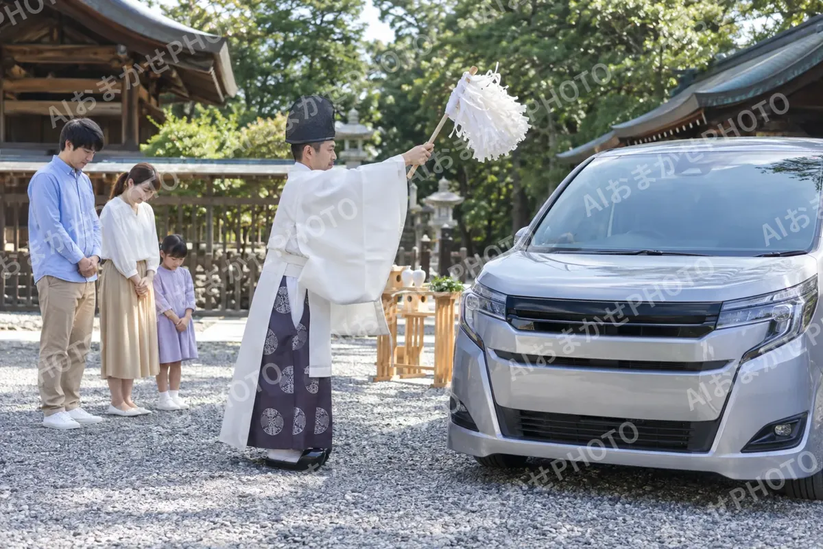 車のおはらいをする神職（神社・寺院・教会の写真 No.32）