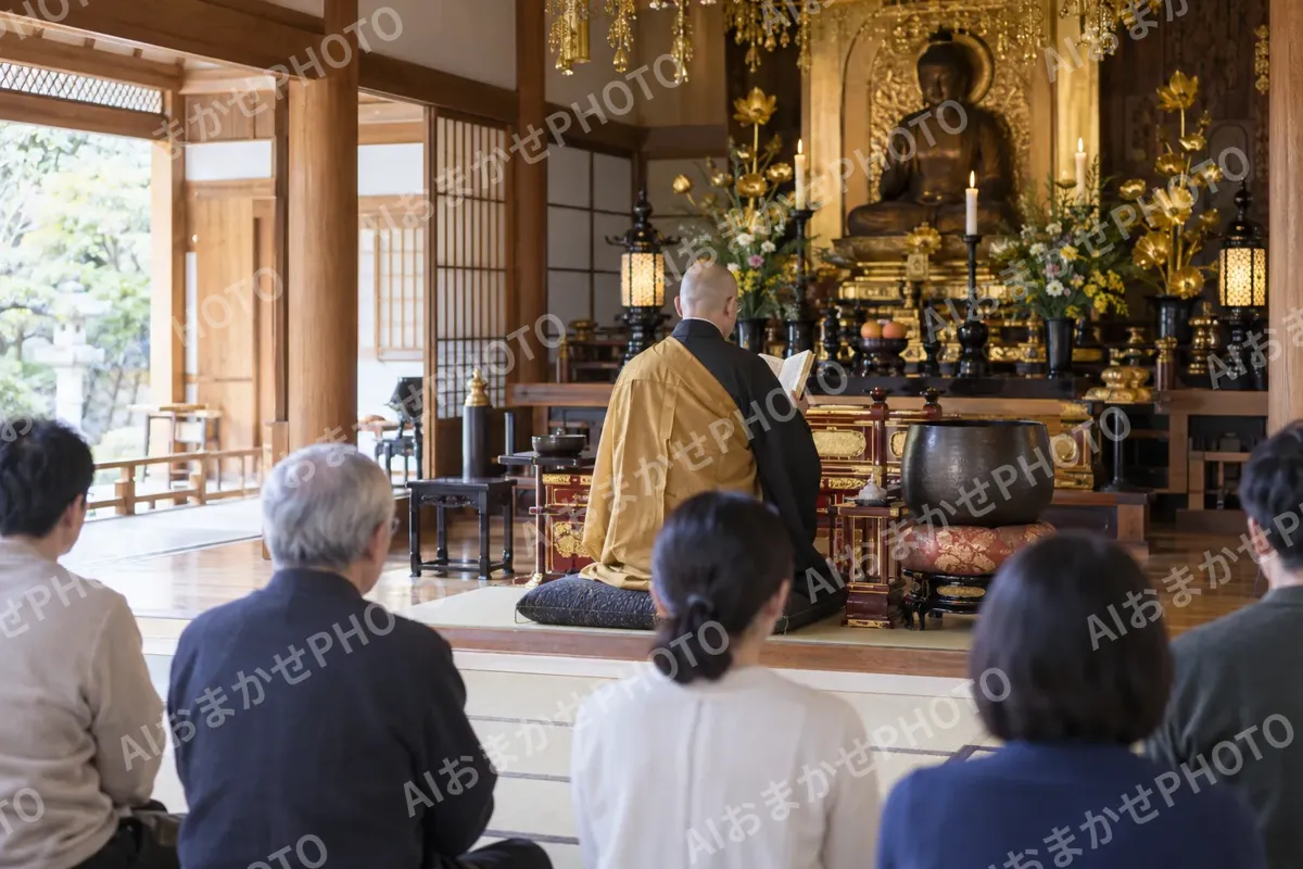 本堂でお経を読むお坊さん（神社・寺院・教会の写真 No.36）