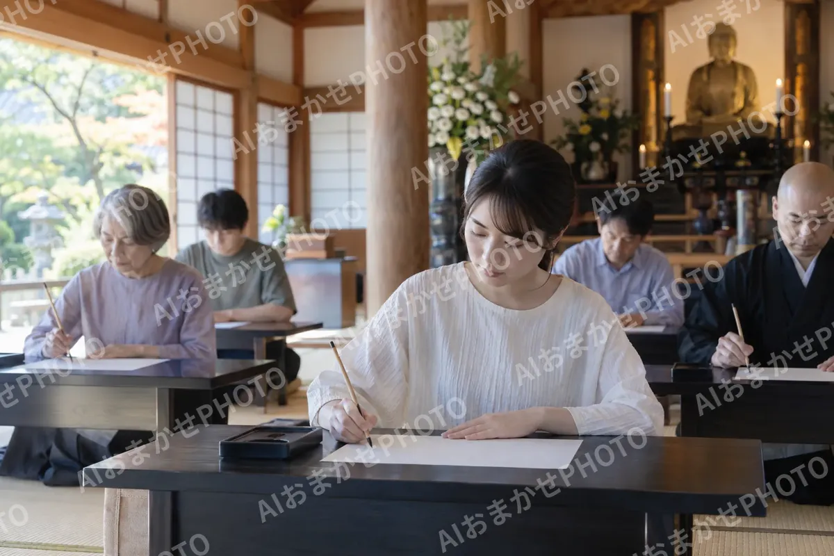 写経をする参加者たち（神社・寺院・教会の写真 No.39）