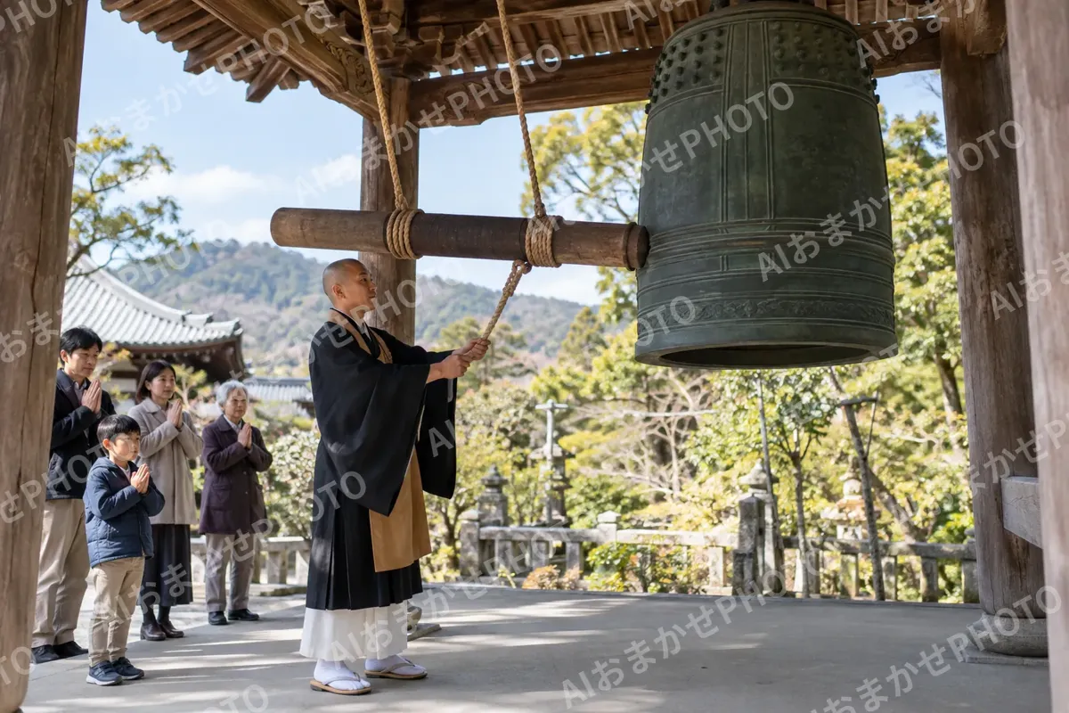 鐘をつくお坊さん（神社・寺院・教会の写真 No.42）
