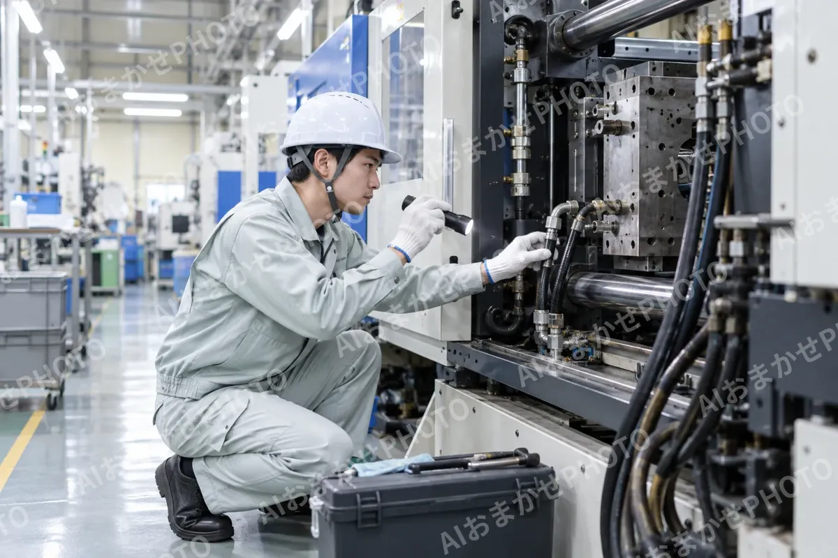 機械の点検をする保全の作業員（樹脂・プラスチック加工の写真 No.57）