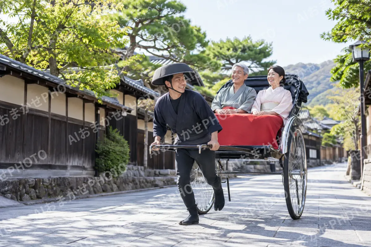 人力車に乗るお客様と車夫（観光・体験・道の駅の写真 No.34）