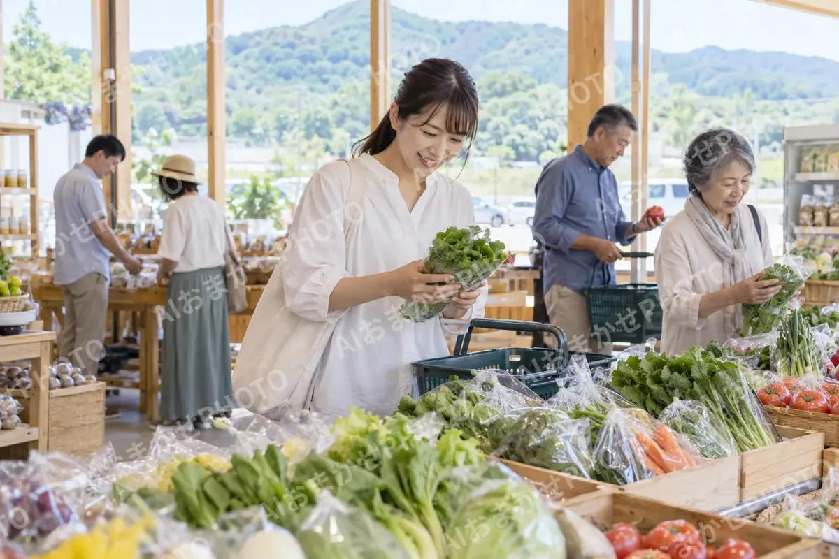 道の駅で野菜を選ぶお客様（観光・体験・道の駅の写真 No.36）
