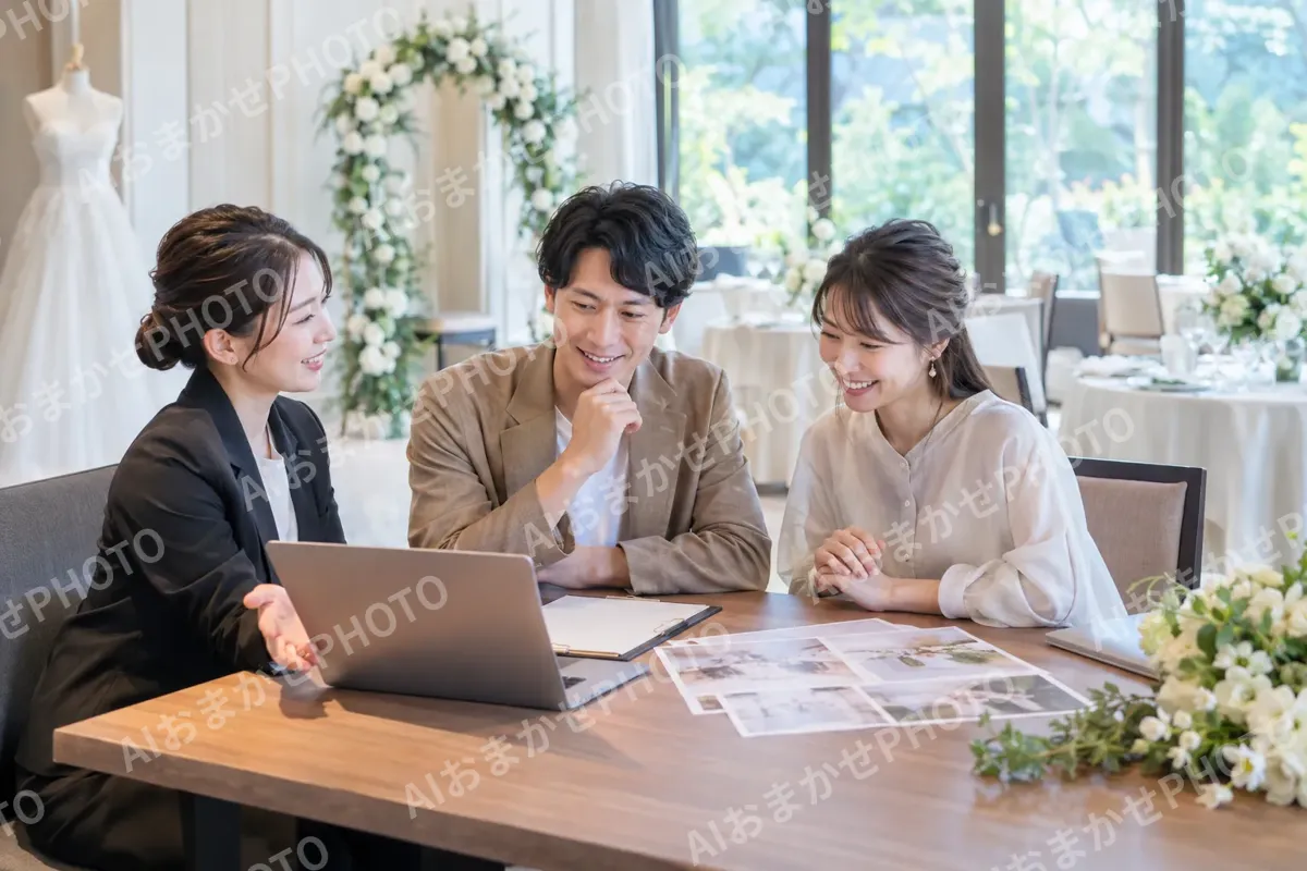 プランナーと打ち合わせをする二人（結婚式場・ウェディングの写真 No.25）