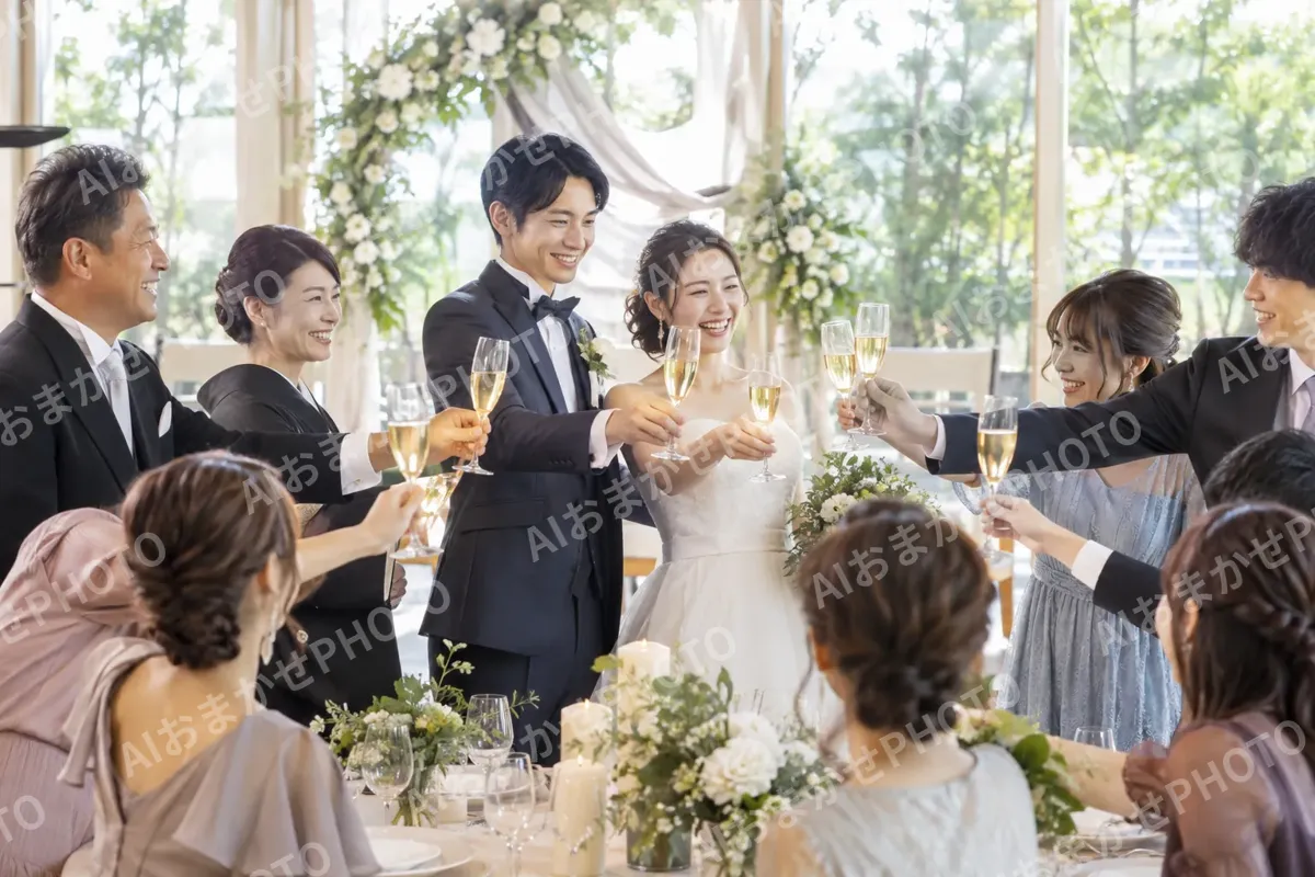乾杯をするゲストたち（結婚式場・ウェディングの写真 No.35）
