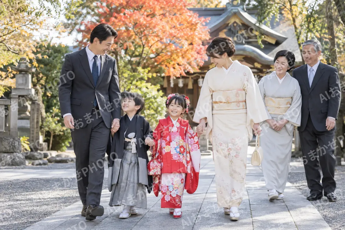 七五三の着物を着た子どもと家族（レンタル衣装・貸衣装の写真 No.33）